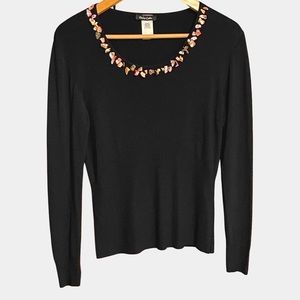 Dolce Cabo Black Sweater with Pink Shell Neckline Size XL